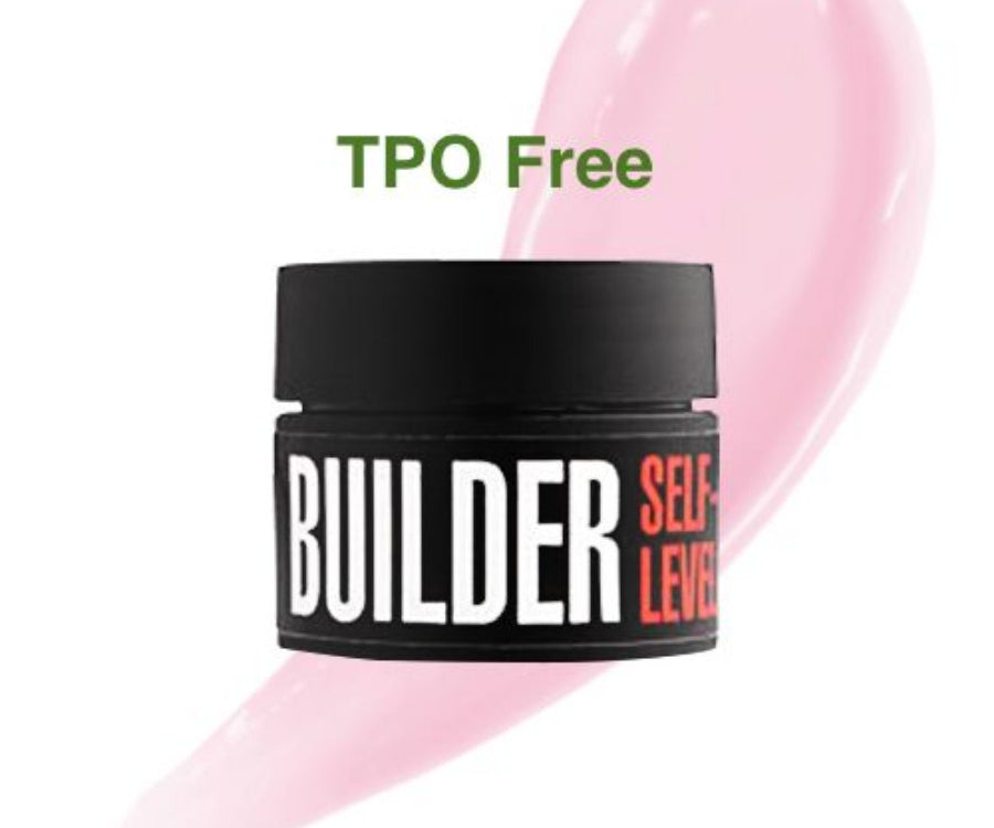 Jar of 'Builder Self-Levelling Gel' with pink background